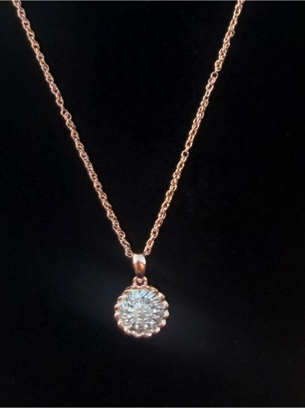 14K Rose Gold Over Sterling Silver Diamond Carnation Necklace 18”